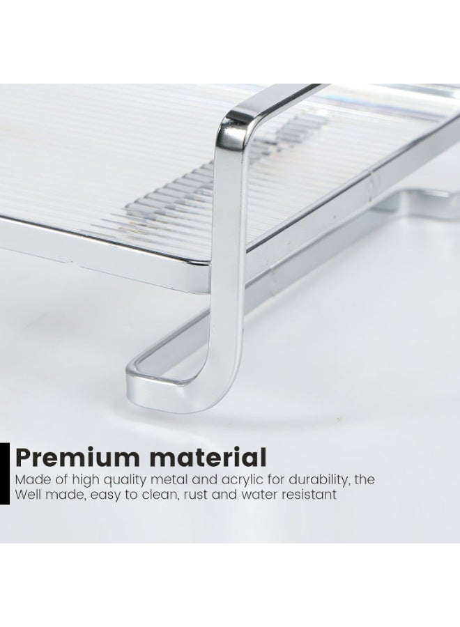 Bathroom Vanity Tray – Silver Acrylic  Metal Perfume Tray for Dresser, Makeup, Skincare  Cologne Organizer – Decorative Waterproof Countertop Tray for Bathroom, Bedroom, or Toilet Tank (Silver)  - Image 2
