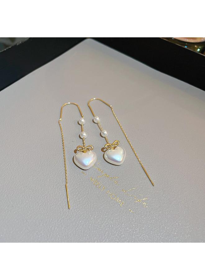 Real Gold Electroplated Silver Needle Zircon Double Ring Pearl Oval Earrings Fashion Retro Light Luxury Elegant Earrings New Earrings 