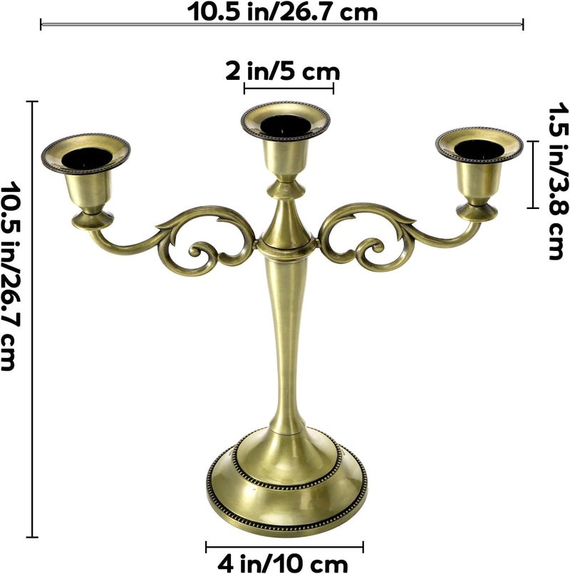 Youeon All-item matching trendy build 3 Arms Candelabra, 10 Inch Tall Candle Holder Antique Bronze Candelabra, Bronze Candle Holder Taper Candles Holder for Candlesticks, Formal Events, Wedding, Centerpiece User friendly optimized build - Image 2