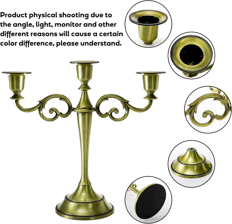 Youeon All-item matching trendy build 3 Arms Candelabra, 10 Inch Tall Candle Holder Antique Bronze Candelabra, Bronze Candle Holder Taper Candles Holder for Candlesticks, Formal Events, Wedding, Centerpiece User friendly optimized build - Image 4