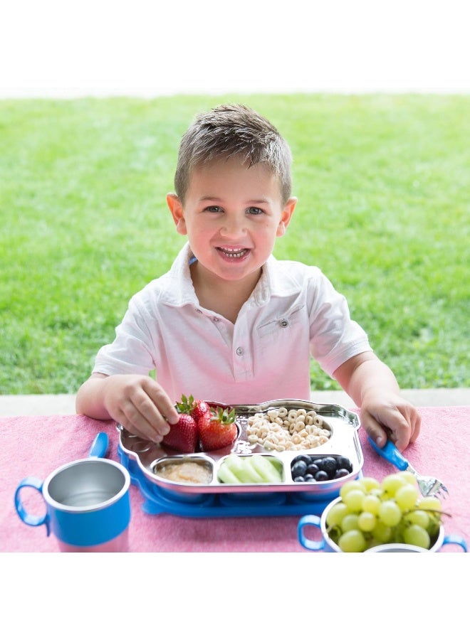 Innobaby Stainless Bus Plate with Sectional Lid, The Original, Leak-Resistant Divided Platter, Mom Invented Fun Shape Dish Din Din Smart for Babies, Toddlers and Kids, BPA Free Plate, Blue, 2 Pack - Image 5