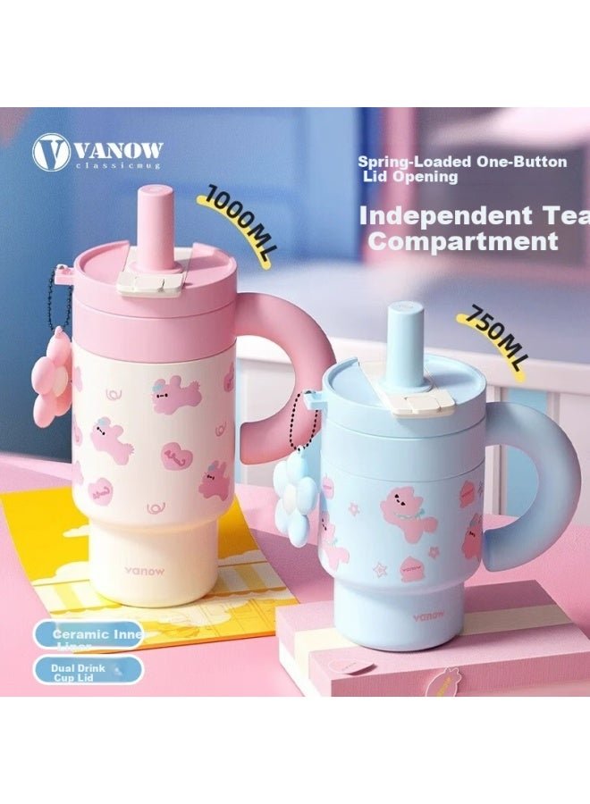 Vanow Qiaoqiao Insulated Water Bottle Large Capacity Women New High-value Ceramic Liner Straw Tumbler - Image 1