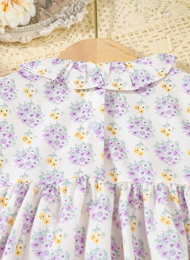 Take Two Take Two Girls Lilac Floral Long Sleeves Smock Dress