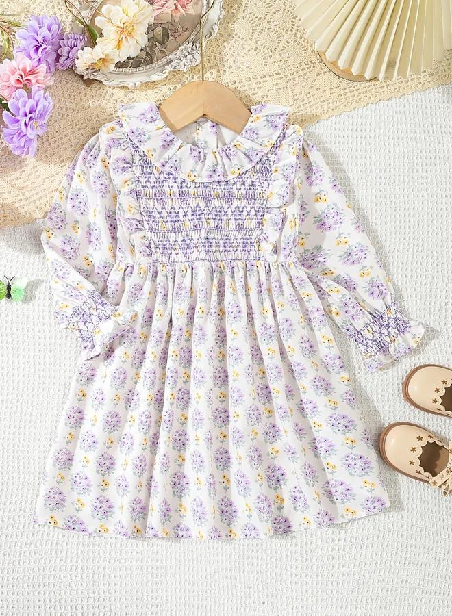 تايك تو Take Two Girls Lilac Floral Long Sleeves Smock Dress