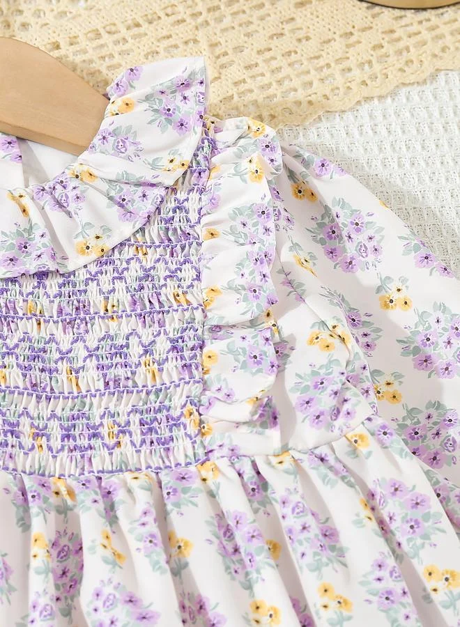 Take Two Take Two Girls Lilac Floral Long Sleeves Smock Dress