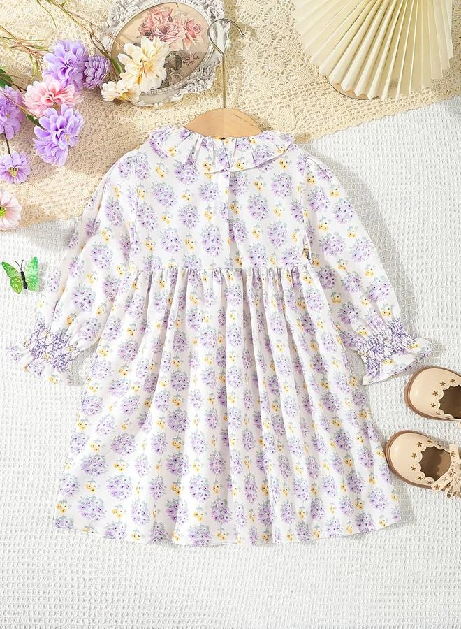 تايك تو Take Two Girls Lilac Floral Long Sleeves Smock Dress