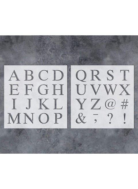 GSS Designs Letter and Number Stencils for Painting on Wood (2 Pack), 2'' Roman Alphabet Stencil Set (12x12Inch), Reusable Font Templates for Wall DIY Art Projects (SL-095)