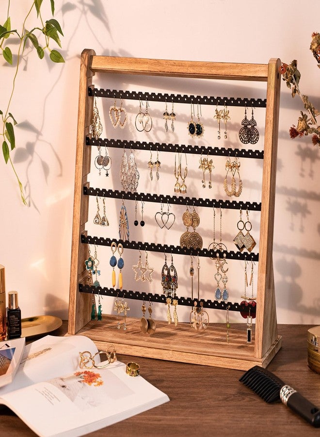 Poyilooo Earring Holder Organizer, Rustic Wood Earring Holder Stand, 5 Layer Jewelry Holder Organizer with 270 Earring Tree Holes Display Rack for Stud Earings & Hoop Earrings, Gifts for Women - Image 2