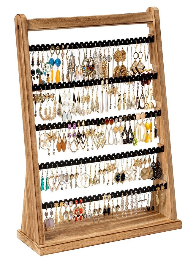 Poyilooo Earring Holder Organizer, Rustic Wood Earring Holder Stand, 5 Layer Jewelry Holder Organizer with 270 Earring Tree Holes Display Rack for Stud Earings & Hoop Earrings, Gifts for Women - Image 1