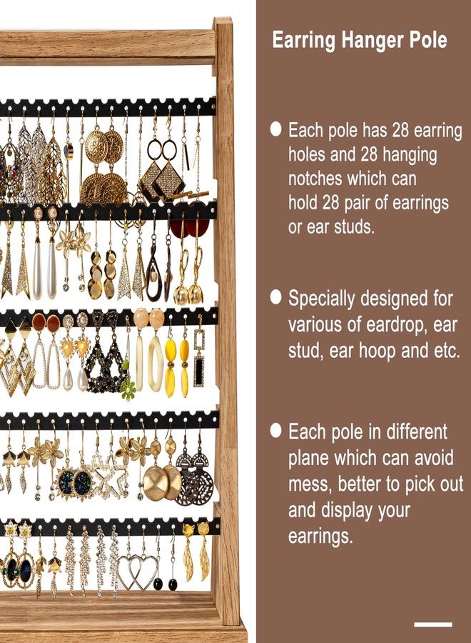 Poyilooo Earring Holder Organizer, Rustic Wood Earring Holder Stand, 5 Layer Jewelry Holder Organizer with 270 Earring Tree Holes Display Rack for Stud Earings & Hoop Earrings, Gifts for Women - Image 3