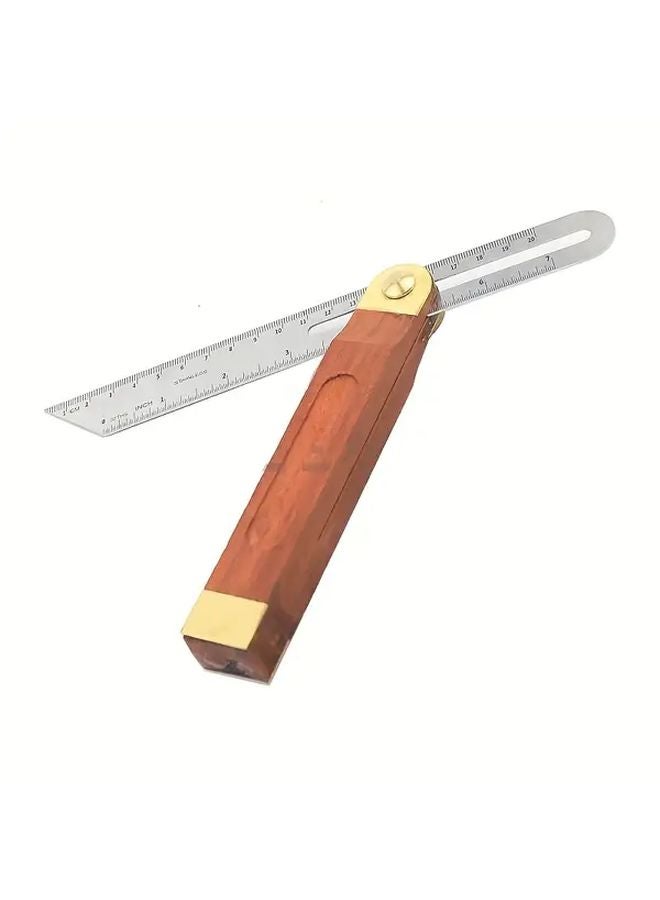Red T Shaped Metal Angle Ruler Dual Scale Degrees Inches Wooden Handle Carpentry Tool - Image 1