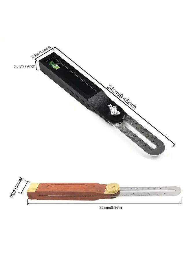 Red T Shaped Metal Angle Ruler Dual Scale Degrees Inches Wooden Handle Carpentry Tool - Image 4