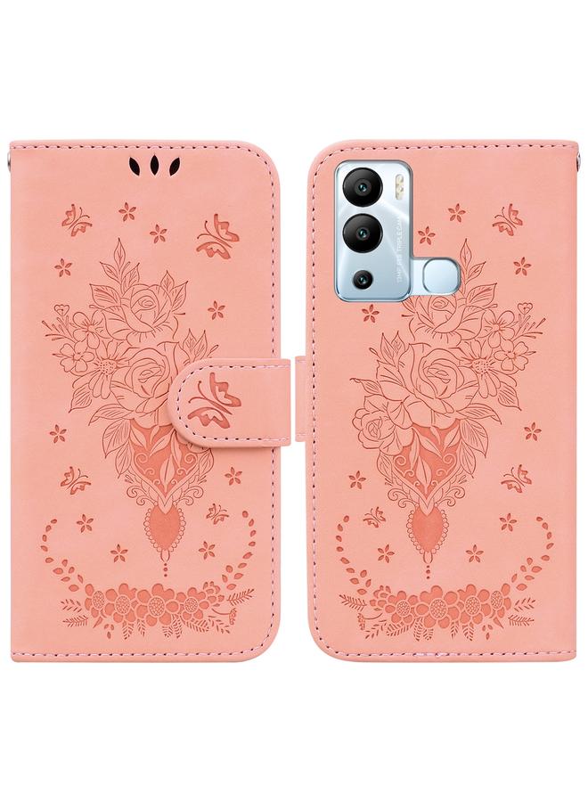 اس-توب جراب لهاتف Infinix Hot 12i مصنوع من الجلد المنقوش بنقشة الفراشة الوردية - Image 1