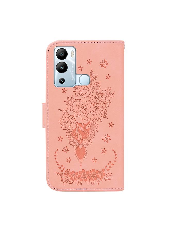 اس-توب جراب لهاتف Infinix Hot 12i مصنوع من الجلد المنقوش بنقشة الفراشة الوردية - Image 3