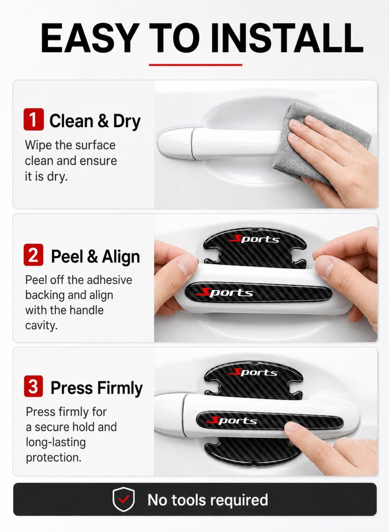 CAFELE 8PCS Car Door Handle Protector Set, Carbon Fiber Texture Door Cup & Handle Scratch Guard Stickers, Self-Adhesive Paint Protection Covers for Most Cars SUVs Trucks - Image 5