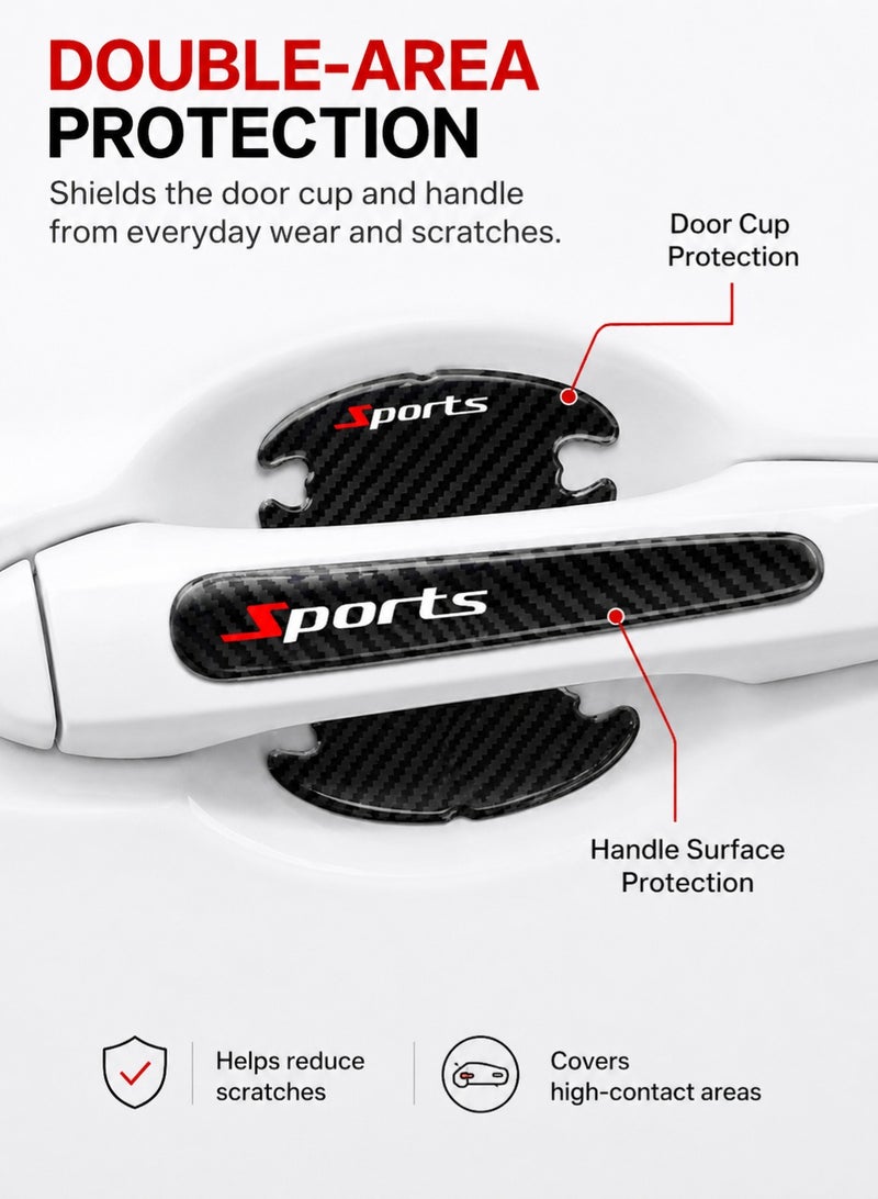 CAFELE 8PCS Car Door Handle Protector Set, Carbon Fiber Texture Door Cup & Handle Scratch Guard Stickers, Self-Adhesive Paint Protection Covers for Most Cars SUVs Trucks - Image 3