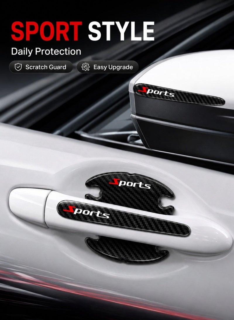 CAFELE 8PCS Car Door Handle Protector Set, Carbon Fiber Texture Door Cup & Handle Scratch Guard Stickers, Self-Adhesive Paint Protection Covers for Most Cars SUVs Trucks - Image 1