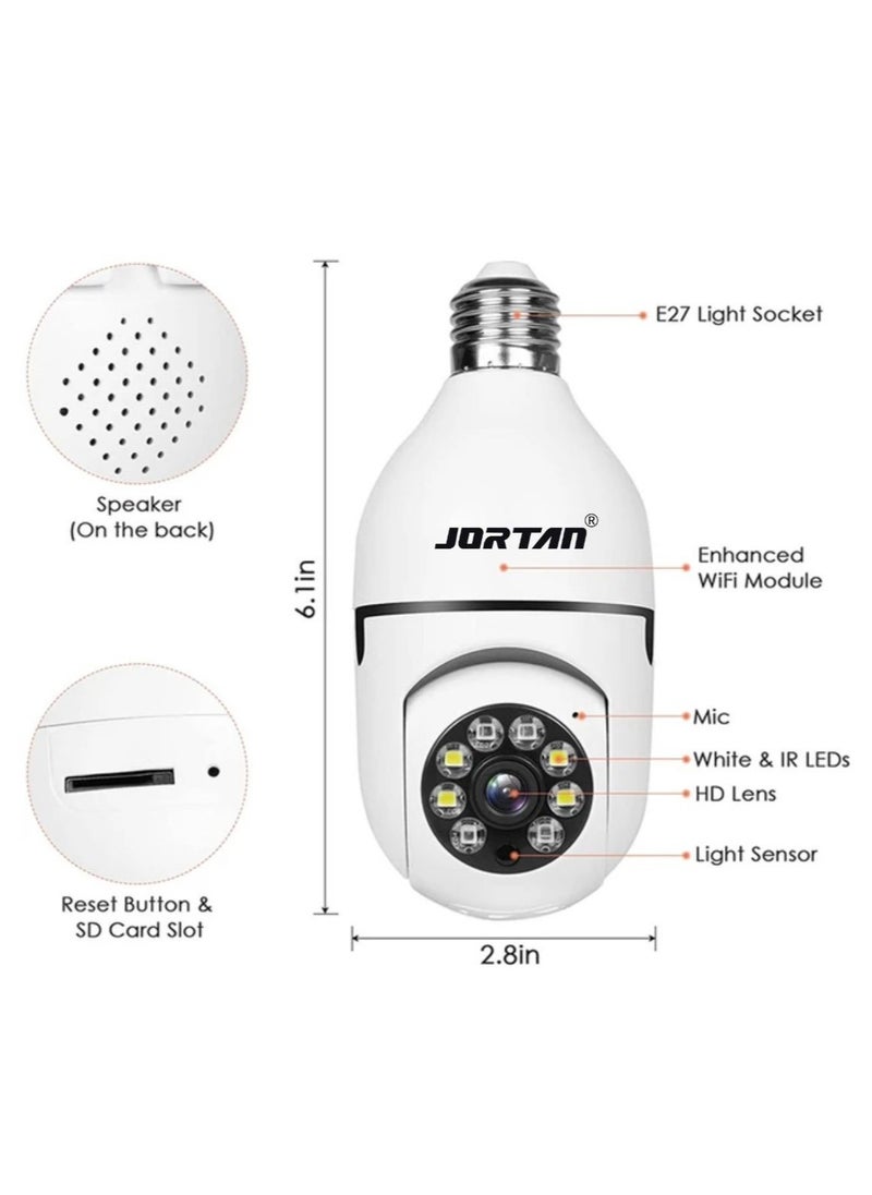 JORTAN - Jortan E27 2MP Light Bulb camera, Color Night Vision, Motion Detection, Two Way Talking, Built in Flash, HD Picture, PTZ Control - Image 1