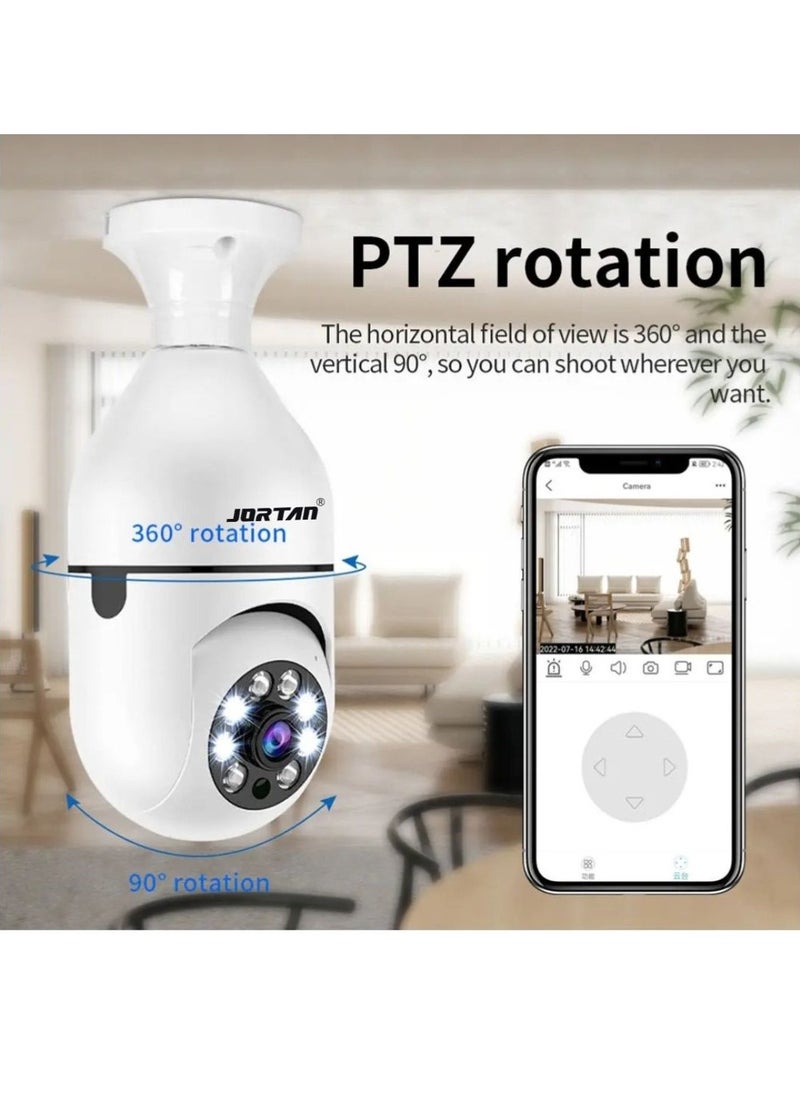 JORTAN - Jortan E27 2MP Light Bulb camera, Color Night Vision, Motion Detection, Two Way Talking, Built in Flash, HD Picture, PTZ Control - Image 1