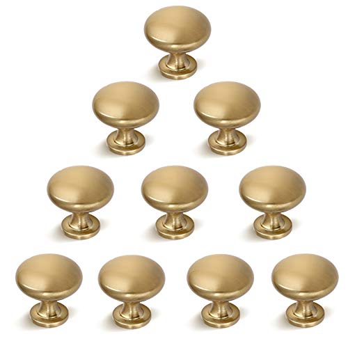 NIZADO 10 Pack Solid Drawer Knob Warm Gold Kitchen Cabinet Knob Champagne Bronze,Euro Style Dresser Knob Antique Brass Furniture Hardware,Diameter:1-1/5 " - Image 1
