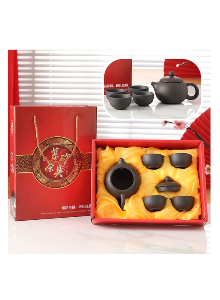 Jingke Zisha Tea Set Gift Set Chinese Yixing Xishi Teapot Kung Fu Tea Set Exquisite Ceramic Tea Set,A Pot Of Four Cups Black 180ml - Image 1