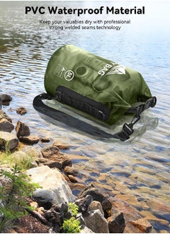 Heeta Waterproof Dry Bag For Women Men, Roll Top Lightweight Dry Storage Bag Backpack With Phone Case For Travel, Swimming, Boating, Kayaking, Camping And Beach, Transparent Pitch Green 20L  - Image 3