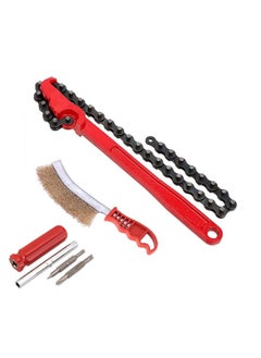 Digital Craft Digital Craft 3 Item Combo 9 Inch Chain Type Oil Filter Wrench Auto Tool Engine Box Spanner Oil Fuel Filter Wrench Removal Tools Remover With Chain Wrench Hand Brush 4in1 Screw Driver  - Image 1