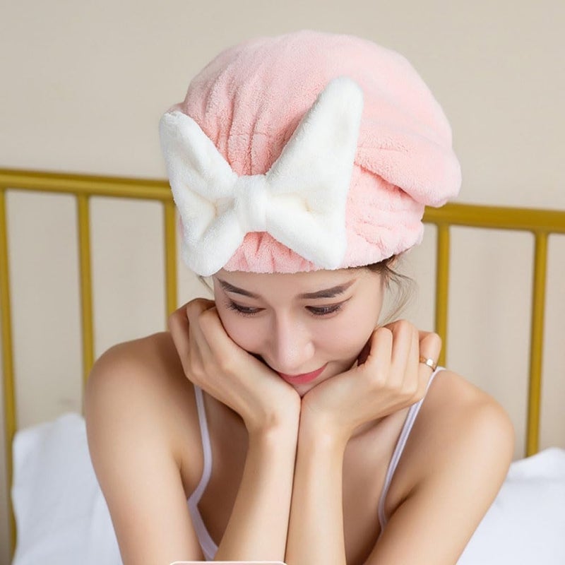 Abhaymart Super Absorbent Hair Towel Wrap for Wet Hair Fast Drying Microfiber Hair Drying Towel Cap with BowKnot Microfiber Hair Towel Wrap for Women Pink - Image 2