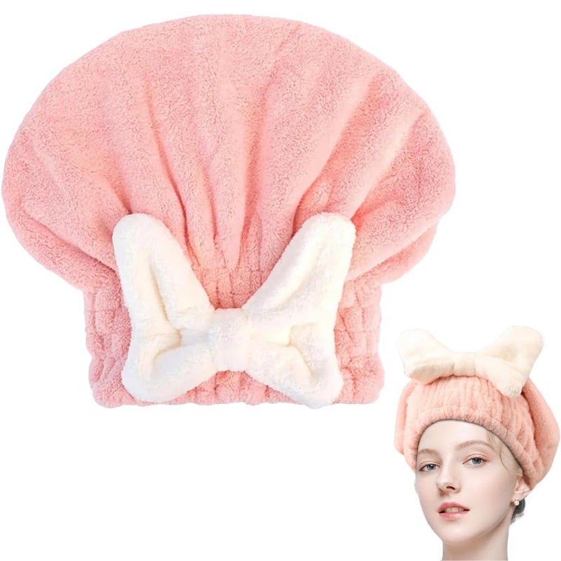 Abhaymart Super Absorbent Hair Towel Wrap for Wet Hair Fast Drying Microfiber Hair Drying Towel Cap with BowKnot Microfiber Hair Towel Wrap for Women Pink - Image 1