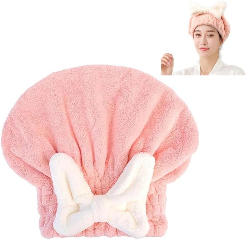 Abhaymart Super Absorbent Hair Towel Wrap for Wet Hair Fast Drying Microfiber Hair Drying Towel Cap with BowKnot Microfiber Hair Towel Wrap for Women Pink - Image 4