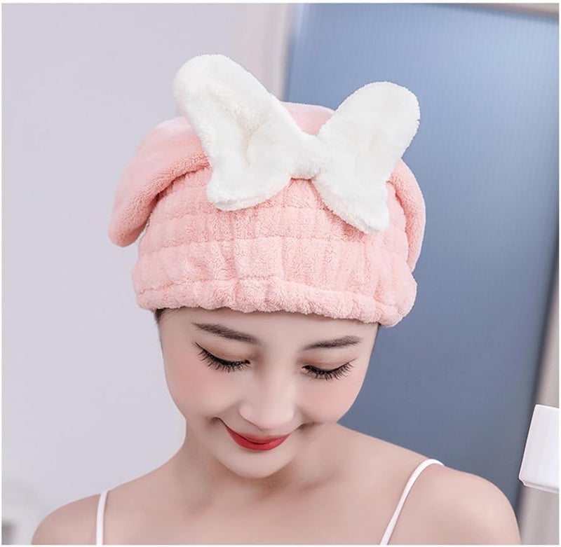 Abhaymart Super Absorbent Hair Towel Wrap for Wet Hair Fast Drying Microfiber Hair Drying Towel Cap with BowKnot Microfiber Hair Towel Wrap for Women Pink - Image 3
