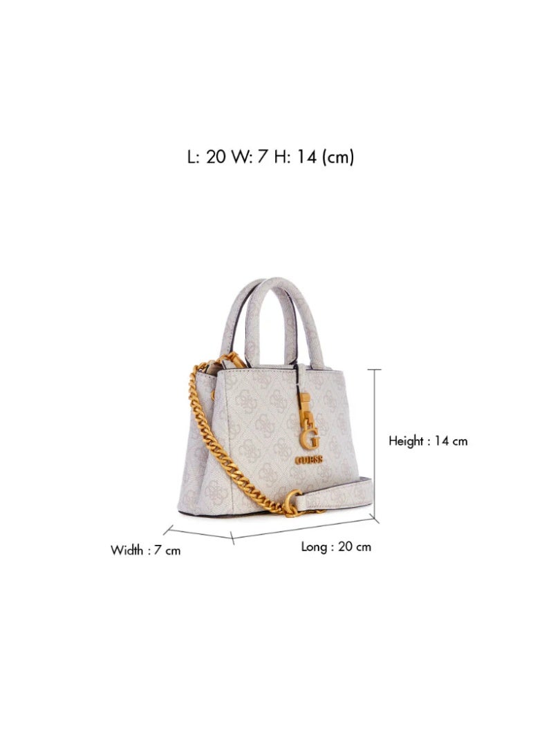 GUESS G James Logo Girlfriend Satchel Denim Logo Crossbody Bag White Pink - Image 5