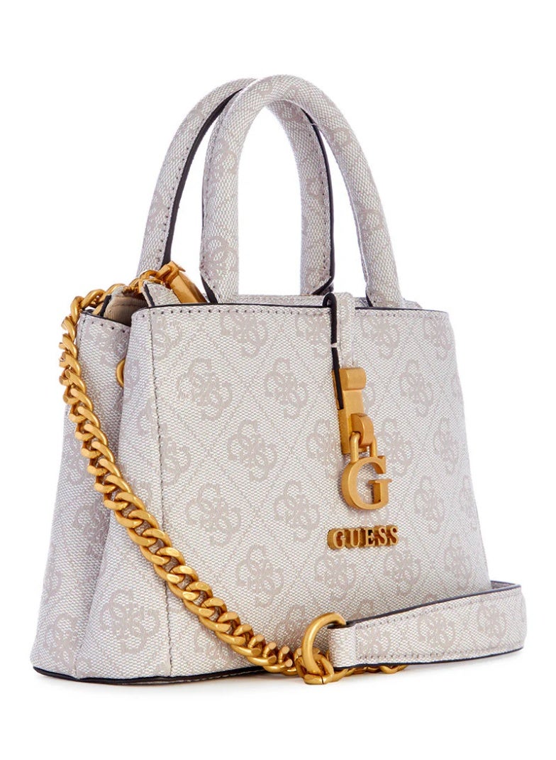 GUESS G James Logo Girlfriend Satchel Denim Logo Crossbody Bag White Pink - Image 2