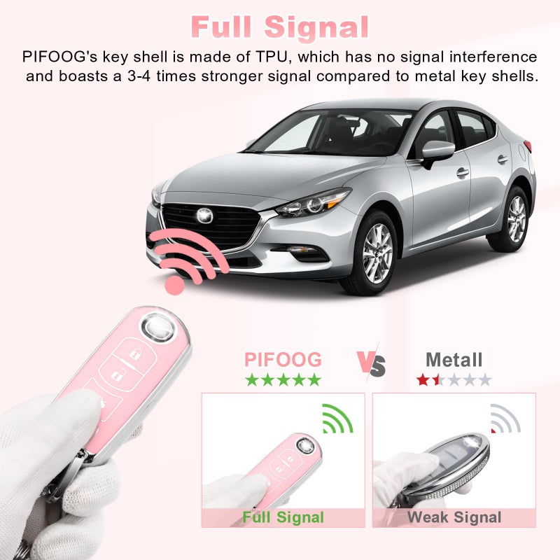 PIFOOG Key Fob Cover for Mazda 3 6 CX5 MX-5 Miata CX9 CX3 Accessories Pink 4 Button Car Keys Case Shell Protector Bling Keychain Ring Full Protection Girly Women Cute TPU - Image 5
