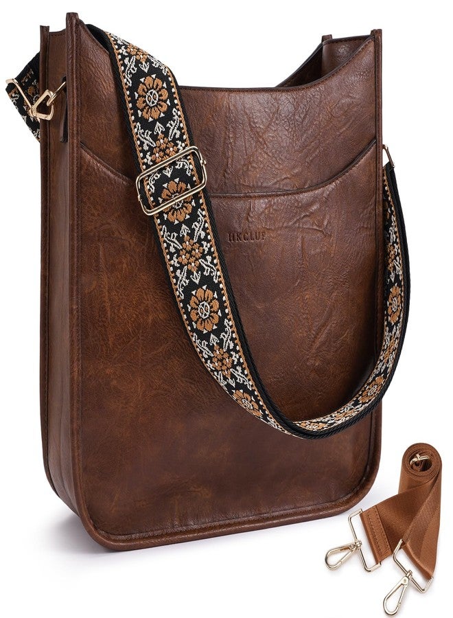 HKCLUF Crossbody Bag for Women Trendy,Vegan Leather Hobo Handbags Women Fashion Shoulder Bags Cross-body Purse with 2PCS Adjustable Strap(Brown Coffee) - Image 1