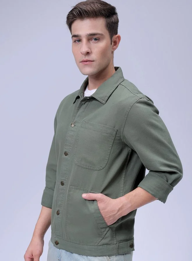شركة المرآب الهندية Men Slim Fit Solid Trucker Jacket