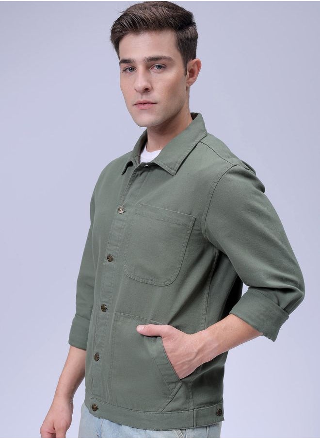 The Indian Garage Co Men Slim Fit Solid Trucker Jacket  - Image 3