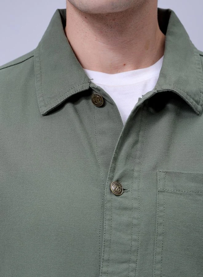 شركة المرآب الهندية Men Slim Fit Solid Trucker Jacket