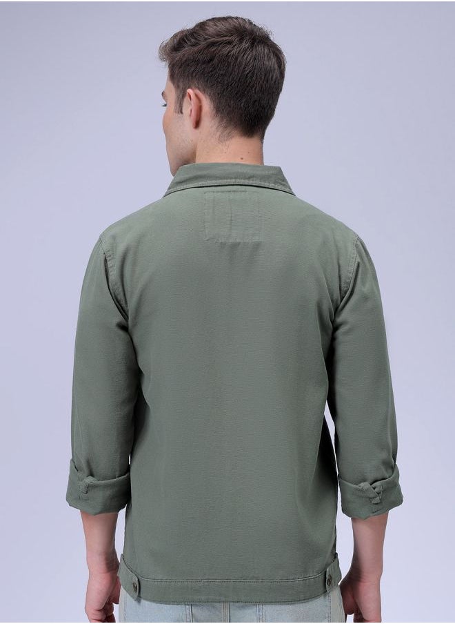 The Indian Garage Co Men Slim Fit Solid Trucker Jacket  - Image 2