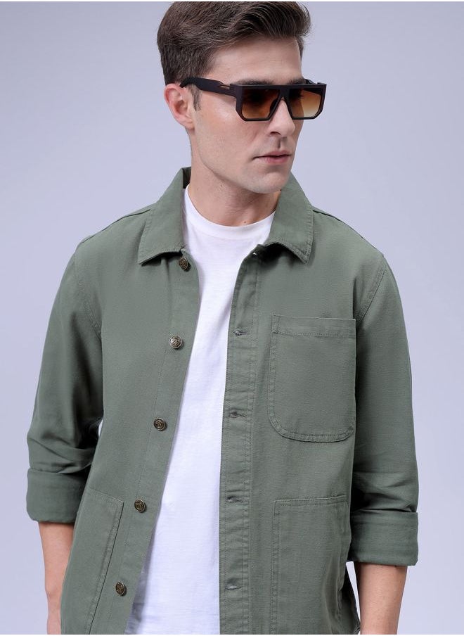 The Indian Garage Co Men Slim Fit Solid Trucker Jacket  - Image 1