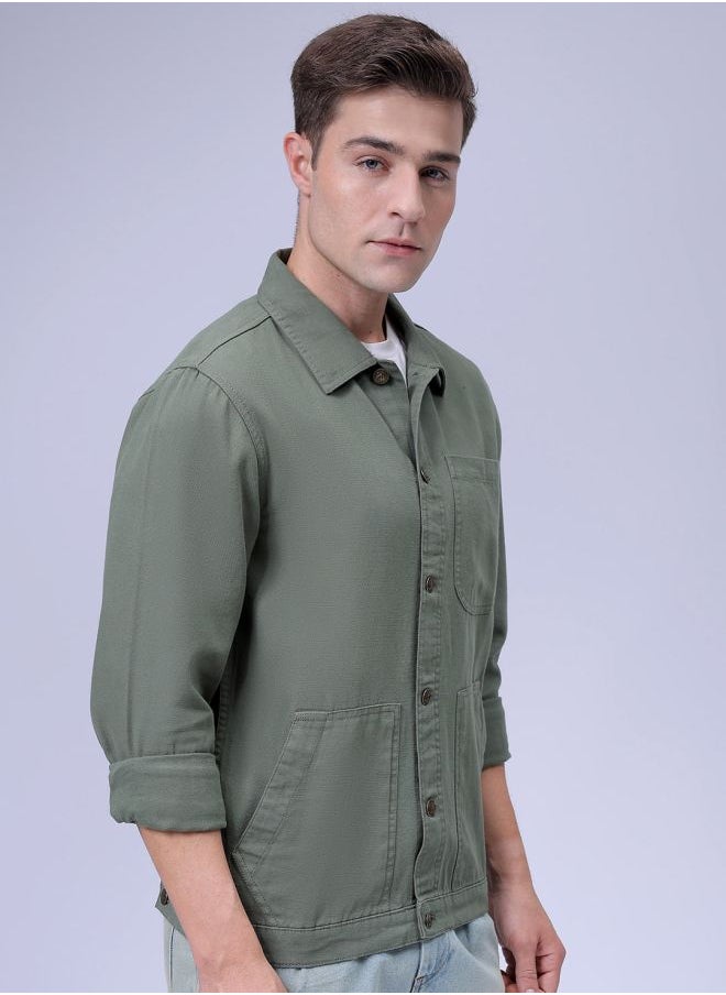 The Indian Garage Co Men Slim Fit Solid Trucker Jacket  - Image 4