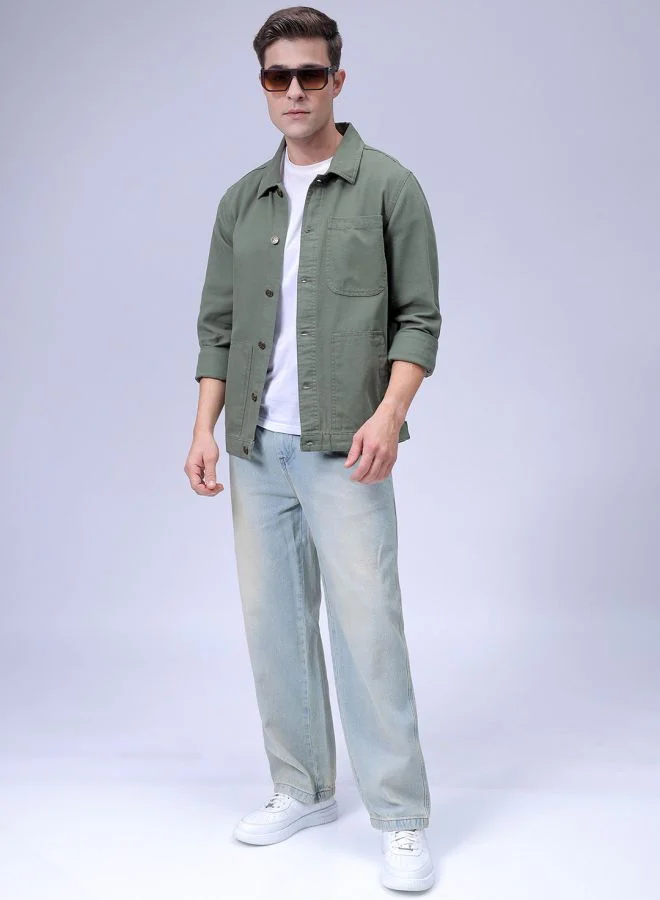 شركة المرآب الهندية Men Slim Fit Solid Trucker Jacket