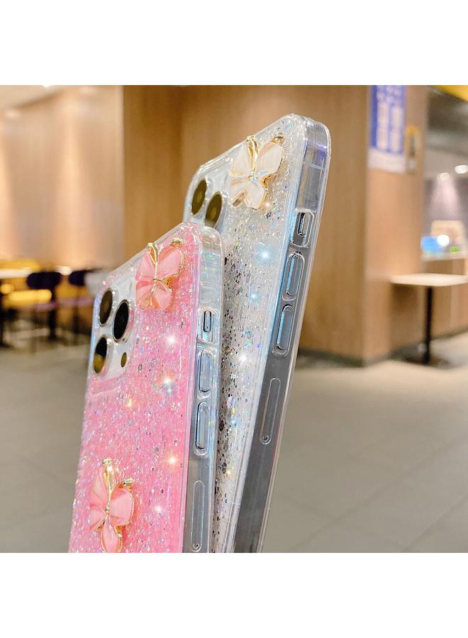 زبون جراب لهاتف iPhone 12 مصنوع من مادة TPU الإيبوكسي المرصعة بالنجوم والترتر والفراشة من اليشم مع حزام - Image 5