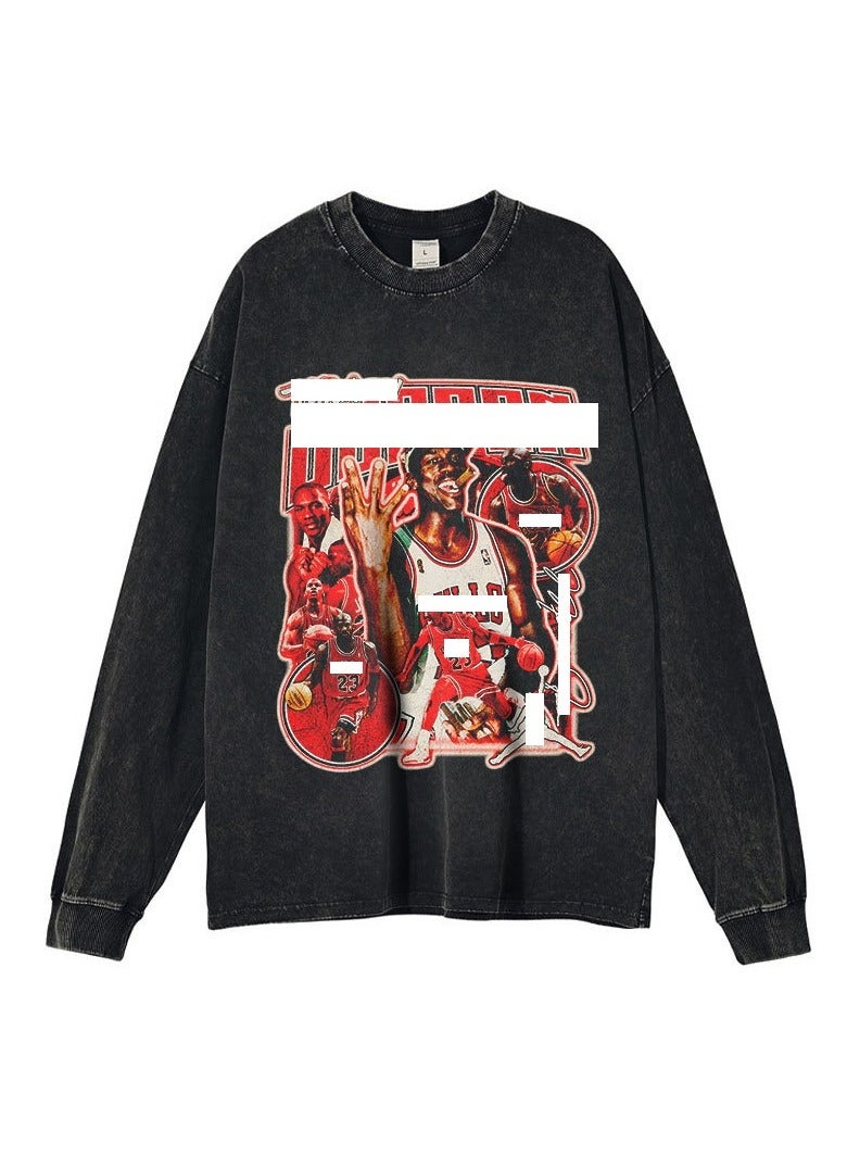 KUYING Basketball Star Washed Old American Retro Loose Sportswear