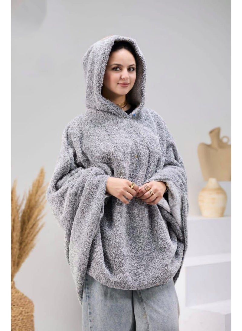Soft winter fur blanket with hood – Cozy & Stylish Design - Grey - Image 1