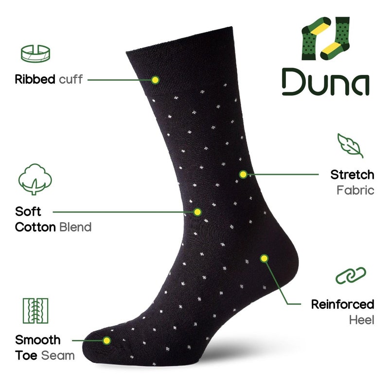 Duna Black Dress Socks for Men â€“ Cotton Crew Mid Calf Pattern â€“ Breathable Lightweight Thin Design Seamless Toe 4 Pack (US, Numeric, 10, 13, Regular, Regular) - Image 3