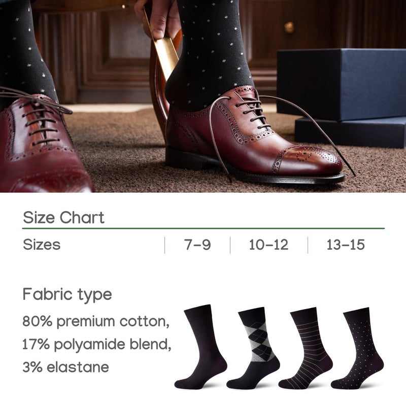 Duna Black Dress Socks for Men â€“ Cotton Crew Mid Calf Pattern â€“ Breathable Lightweight Thin Design Seamless Toe 4 Pack (US, Numeric, 10, 13, Regular, Regular) - Image 5