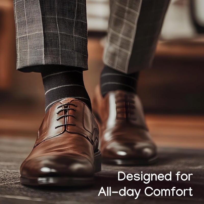 Duna Black Dress Socks for Men â€“ Cotton Crew Mid Calf Pattern â€“ Breathable Lightweight Thin Design Seamless Toe 4 Pack (US, Numeric, 10, 13, Regular, Regular) - Image 2