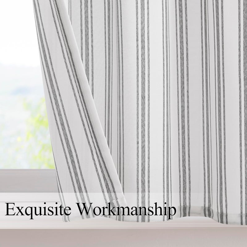 ZJDECOR Stripe Kitchen Window Valances,Black Stripes on White Cotton Blended Light Filtering Fabric,Farmhouse Window Treatment,Rod Pocket Top,55" Wx15 L(Pack of 1) - Image 2