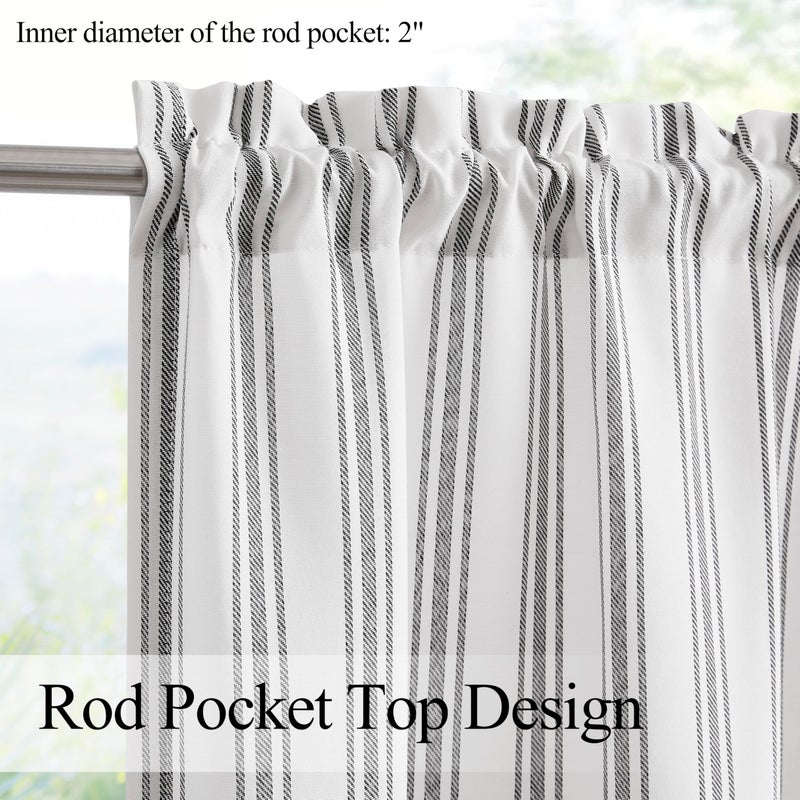 ZJDECOR Stripe Kitchen Window Valances,Black Stripes on White Cotton Blended Light Filtering Fabric,Farmhouse Window Treatment,Rod Pocket Top,55" Wx15 L(Pack of 1) - Image 4